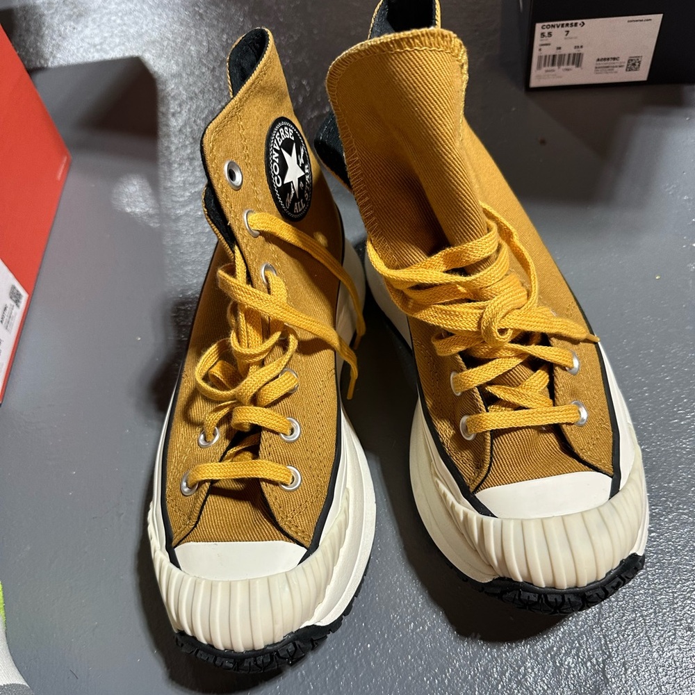New Converse mustard yellow sneakers.